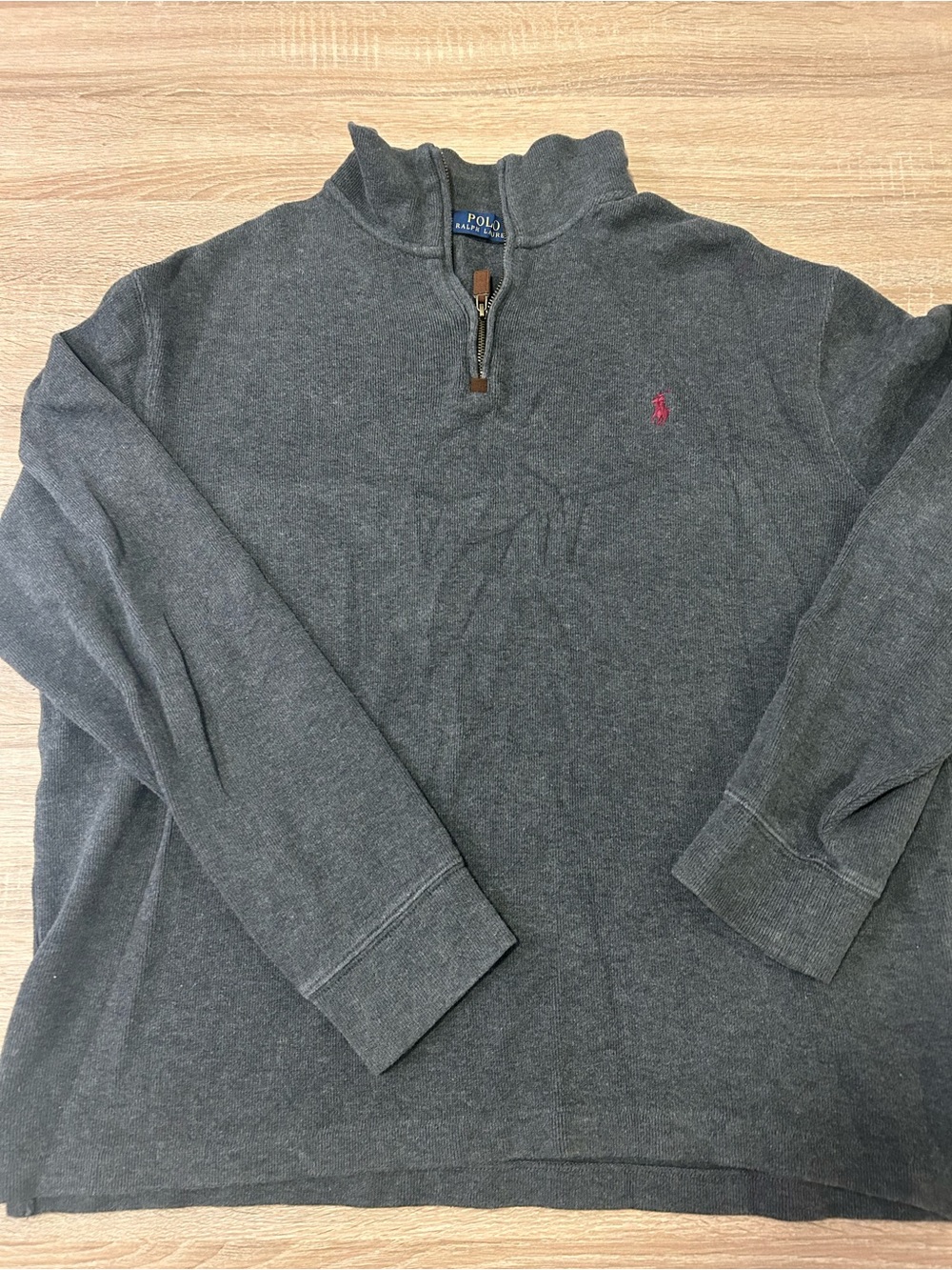 Polo by Ralph Lauren Charcoal Quarter-Zip Sweater with Red Logo